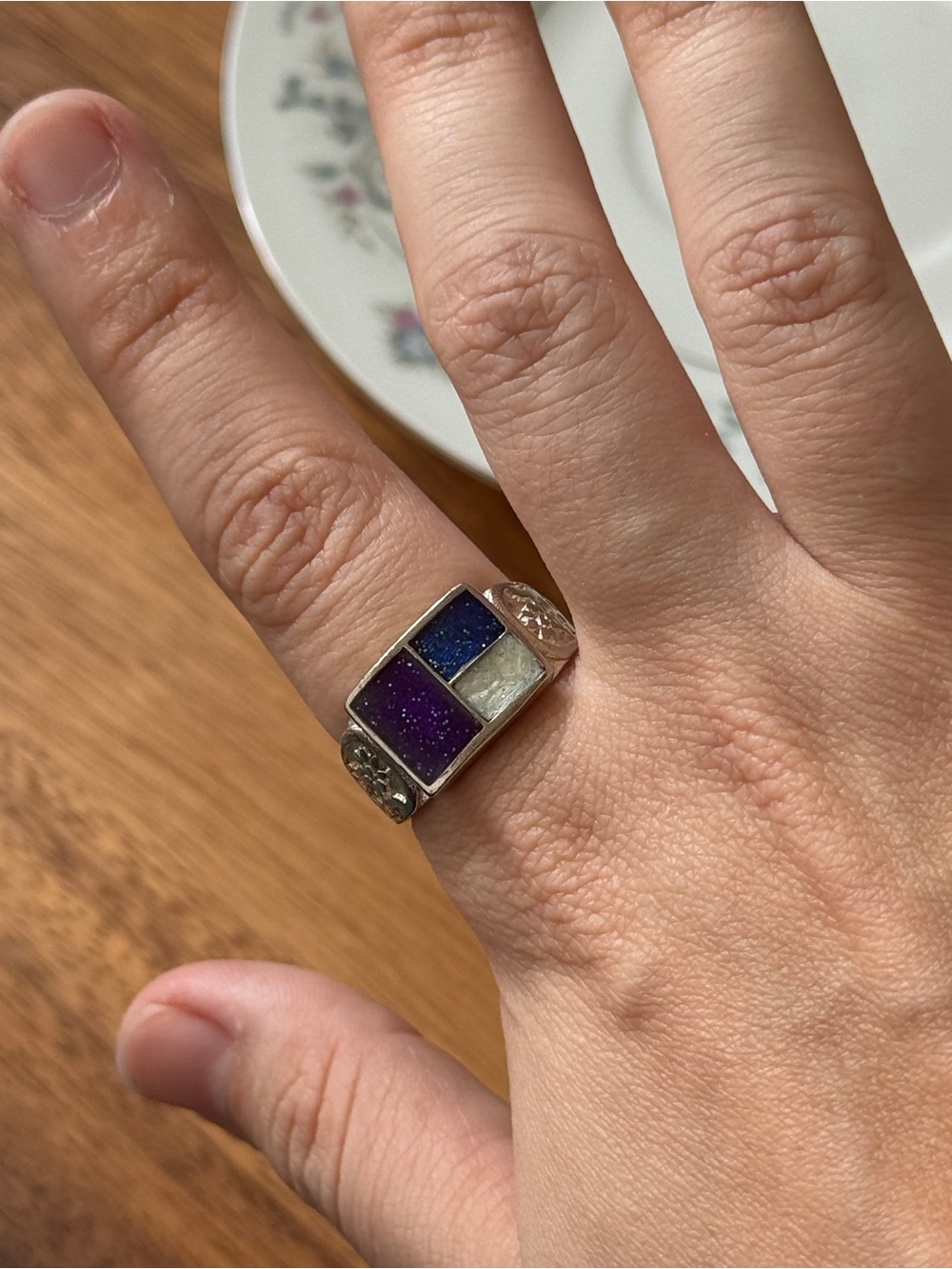 Mosaic Inlay Geometric southwest Ring 925 Sterling ring size 8